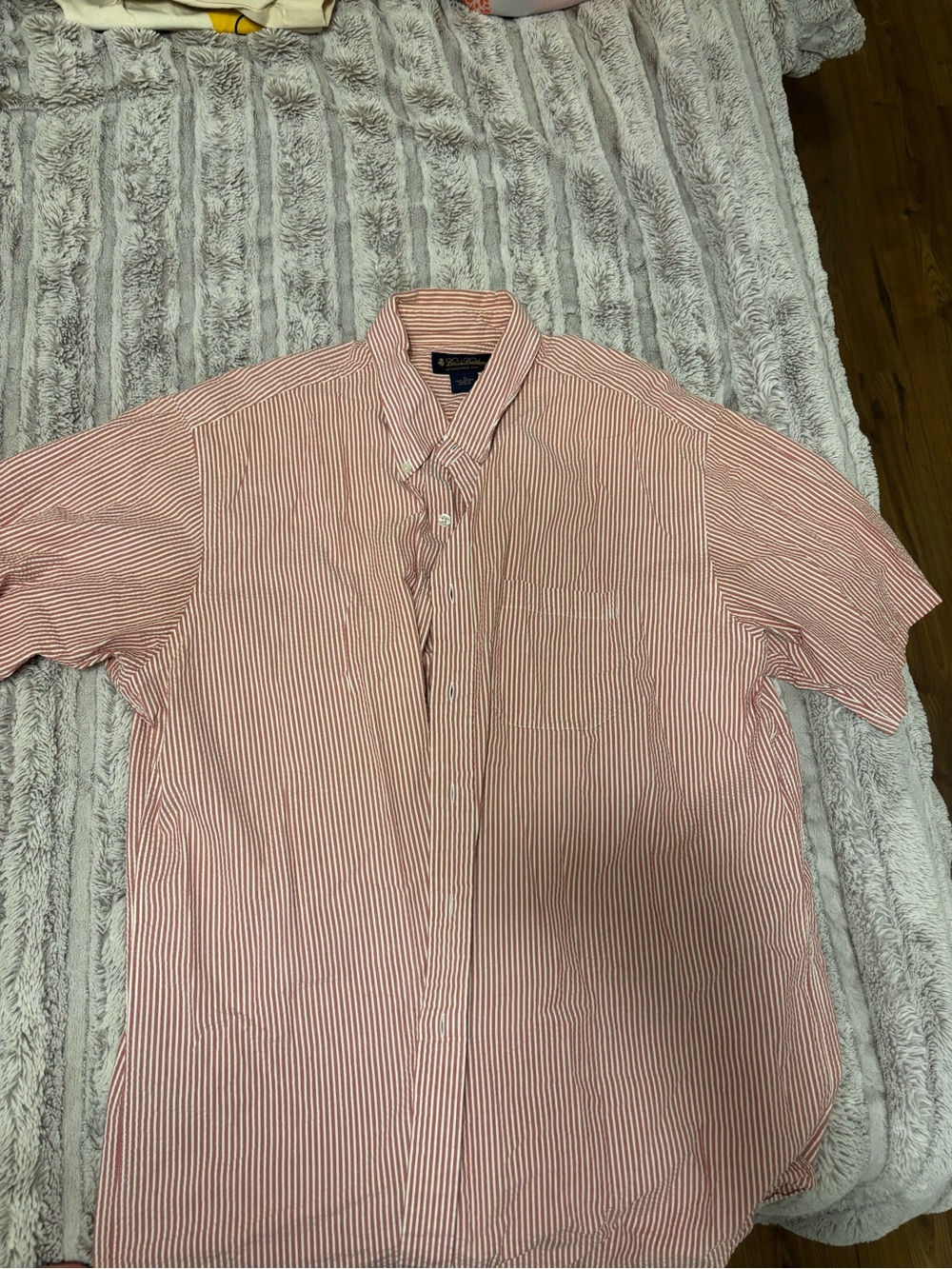 Brooks Brothers Red and White Striped Short-Sleeve Button-Down Shirt